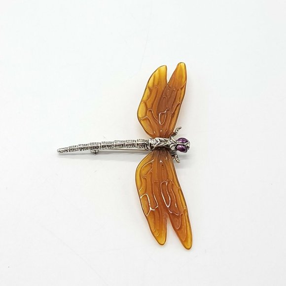 MMA Jewelry - MMA Metropolitan Museum Of Art Amber Lucite Dragonfly Vintage Brooch Pin